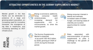 グミサプリメント市場 : タイプ（ビタミングミ、オメガ脂肪酸グミ、コラーゲングミ、CBDグミ）、デンプン成分（デンプン含有サプリメント、スターチレスシステム）、流通チャネル、エンドユーザー、機能性、地域別 - 2028年までの世界予測 Gummy Supplements Market by Type (Vitamin Gummies, Omega Fatty Acid Gummies, Collagen Gummies, CBD Gummies), Starch Ingredient (Supplements With Starch, Starchless Systems), Distribution Channel, End User, Functionality & Region - Global Forecast to 2028
